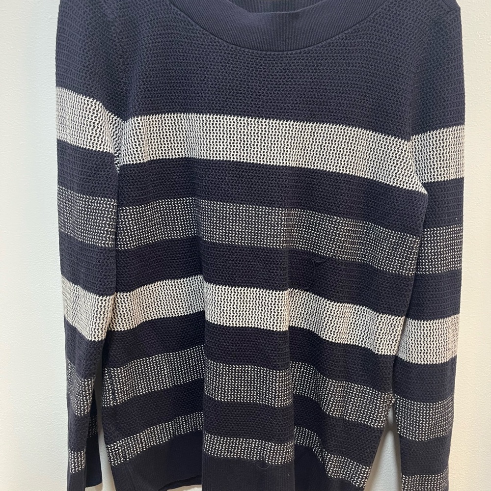 Men's Navy and White Striped Sweater